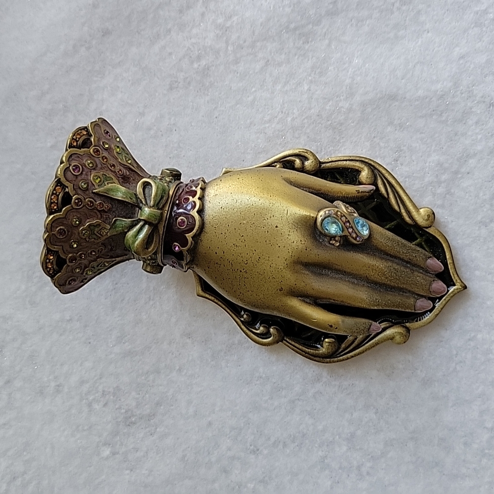 Jay Strongwater brass, enamel and Swarovski crystal note holder.  Autographed